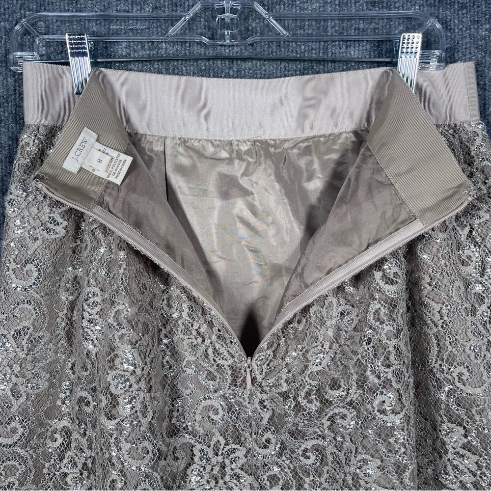 JCrew Womens 8 Tan Silver Metallic Lace Overlay Mini Skirt Party Festive Wedding